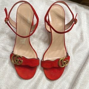 Gucci high heel Marmont suede sandals